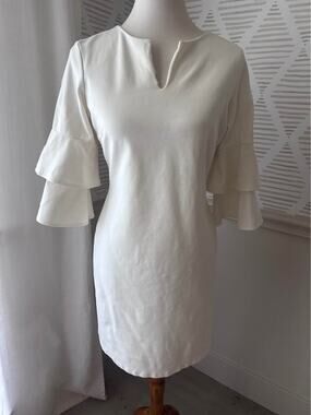 J. McLaughlin Women’s Small Letty White Ivory Stretchy Jersey Bell Sleeve Dress